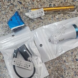NEW Gold Stylus Pen, Car Charger & Cable Adapter Set For Cellphones